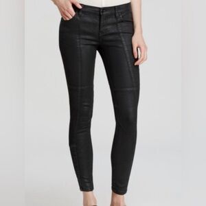 Free People Jillian Coated Low-Rise Moto Black Skinny Jeans